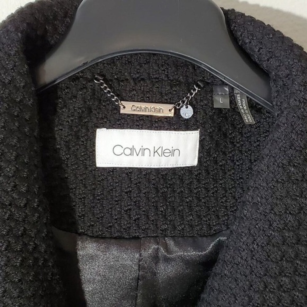 Calvin‎ Klein Black basketweave faux wrap black coat women's size large new!!! - Picture 11 of 14